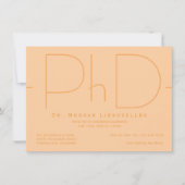 Moderner orangefarbener PhD-Abschluss Einladung (Vorderseite)