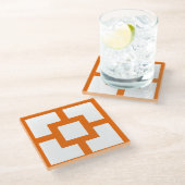 Moderner Orangefarbener und weißer Breezblock aus Glasuntersetzer (Schrägansicht)