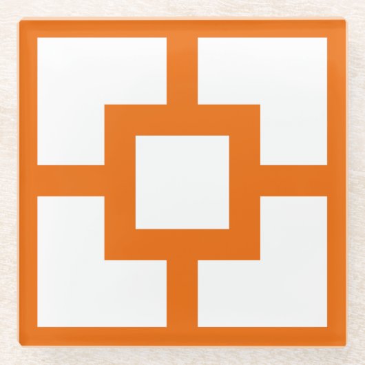 Moderner Orangefarbener und weißer Breezblock aus Glasuntersetzer (Vorderseite)