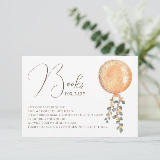 Moderner Orangenballon aus Goldgold Glitzer bringt Begleitkarte (Stehend Vorderseite)