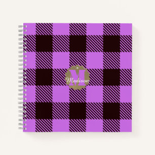 Moderner Orchid Black Kariert Tartan Personalisier Notizblock