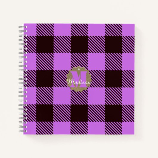 Moderner Orchid Black Kariert Tartan Personalisier Notizblock (Vorderseite)