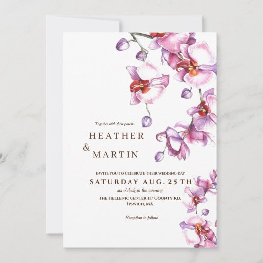Moderner Orchid Botanischer Garten Hochzeit Einlad Einladung (Vorderseite)