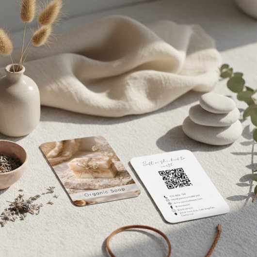 Moderner organischer Handseife-QR-Code-Foto Visitenkarte