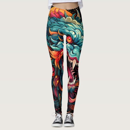 Moderner Orientalischer Drache Majestät Leggings (Vorderseite)