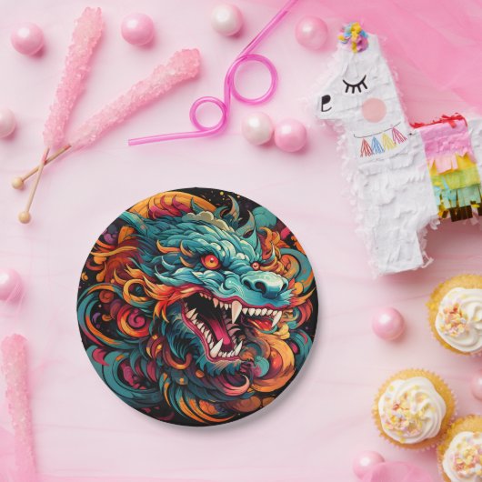Moderner Orientalischer Drache Majestät Pappteller (Party)
