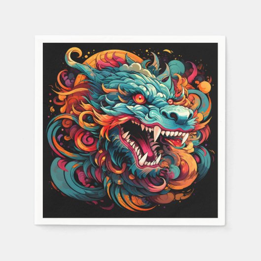 Moderner Orientalischer Drache Majestät Serviette (Vorderseite)