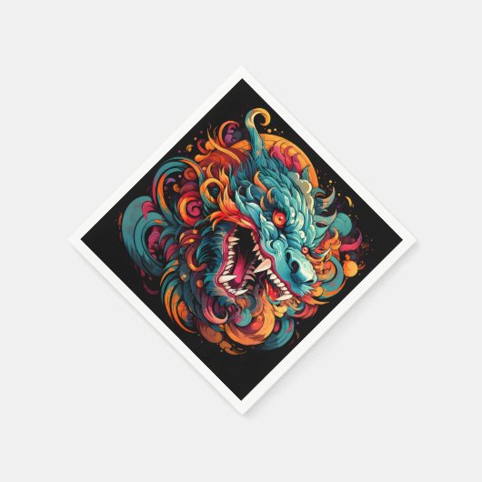 Moderner Orientalischer Drache Majestät Serviette (Ecke)