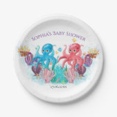 Moderner Ozean Twin Octopus Aquarellfarben Pappteller (Vorderseite)