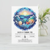 Moderner ozeanischer Kindergeburtstag Einladung (Stehend Vorderseite)