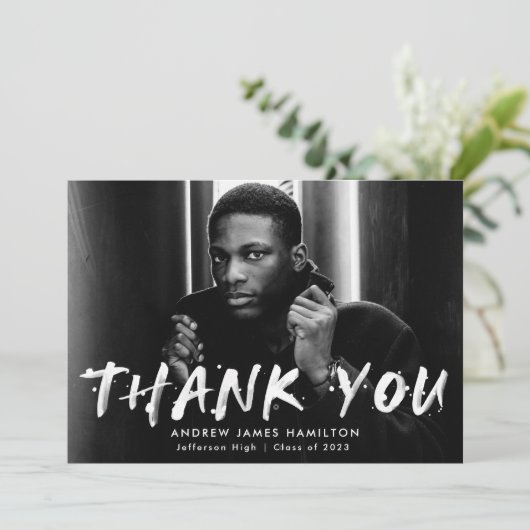 Moderner Paint Spritzer Foto Abschluss Dankeskarte (Stehend Vorderseite)