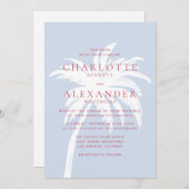 Moderner Palmenbaum an der Küste in Blau und Rosa  Einladung (Vorne/Hinten)