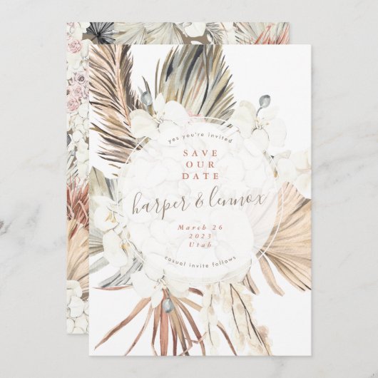 Moderner Pampas Boho Beach Summer Arch Save the Da Save The Date (Vorne/Hinten)