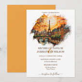 Moderner Pariser Eiffelturm Hochzeit in Urlaubsort Einladung (Vorne/Hinten)