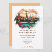 Moderner Pariser Eiffelturm Hochzeit in Urlaubsort Einladung (Vorne/Hinten)