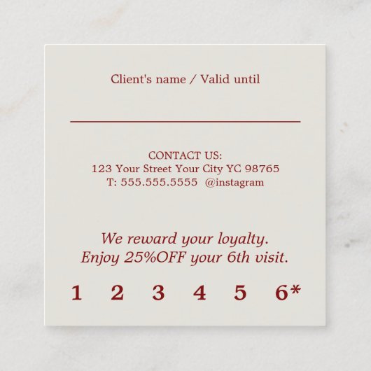 Moderner Pastel Dark Red Bold Salon Treuekarte (Rückseite)