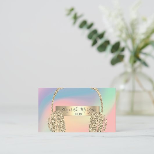 Moderner Pastel Holographic Glitzer Headphone DJ Visitenkarte (Stehend Vorderseite)
