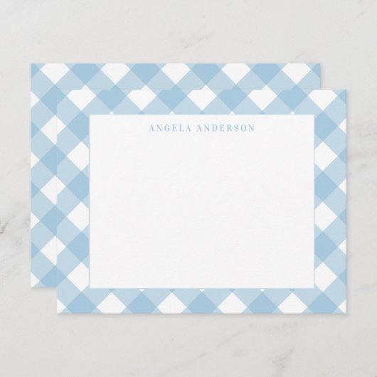 Moderner Pastel Light Blue Gingham Karierter Karo Mitteilungskarte (Vorne/Hinten)