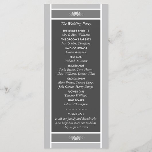 Moderner Pastelblock - Siver Gray - Hochzeit Programm (Rückseite)