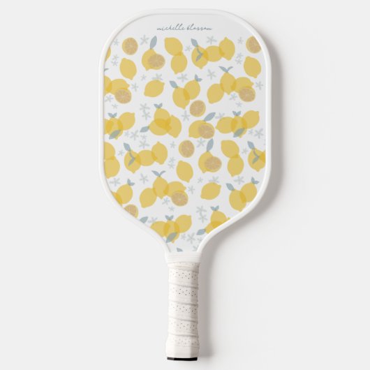 Moderner Pastell Citrus Lemons Muster Individuelle Pickleball Schläger (Rückseite)