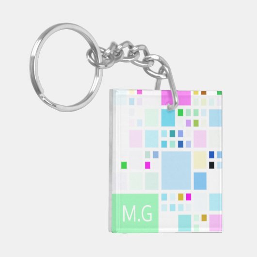 Moderner Pastell quadriert geometrisches Schlüsselanhänger (Vorderseite links)