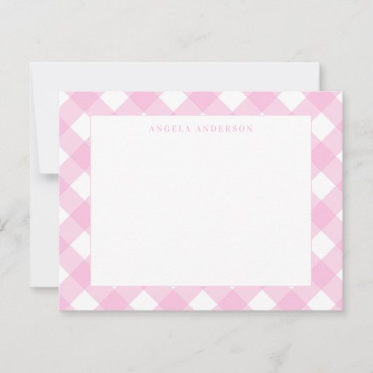 Moderner Pastell Roush Pink Gingham Karierter Karo Mitteilungskarte (Vorderseite)