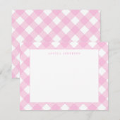 Moderner Pastell Roush Pink Gingham Karierter Karo Mitteilungskarte (Vorne/Hinten)