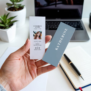 Moderner, pastellblau-minimalistischer Foto-Schrif Mini Visitenkarte