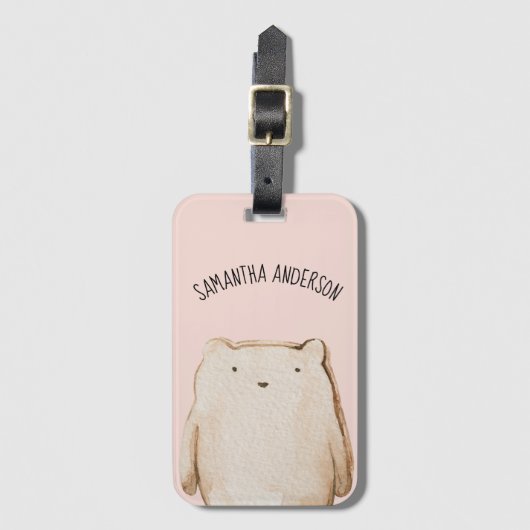 Moderner, pastellfarbener rosafarbener Bär mit Nam Gepäckanhänger (Vorderseite Vertikal)