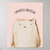 Moderner, pastellfarbener rosafarbener Bär mit Nam Poster (Vorne)