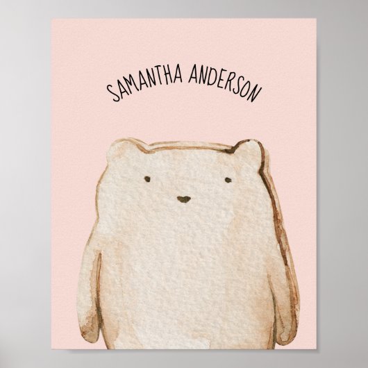 Moderner, pastellfarbener rosafarbener Bär mit Nam Poster (Vorne)