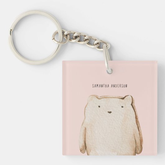 Moderner, pastellfarbener rosafarbener Bär mit Nam Schlüsselanhänger (Vorderseite)