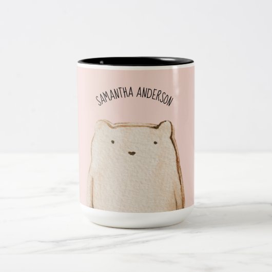 Moderner, pastellfarbener rosafarbener Bär mit Nam Zweifarbige Tasse (Mittel)