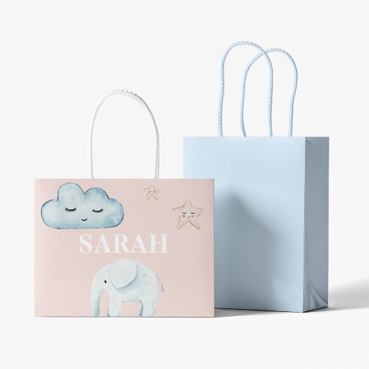 Moderner Pastellrosa & Blau Kindername Große Geschenktüte