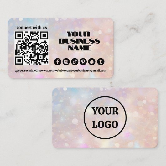 Moderner Pastellrosa-Lichtflare-QR-Code Visitenkarte (Vorne/Hinten)