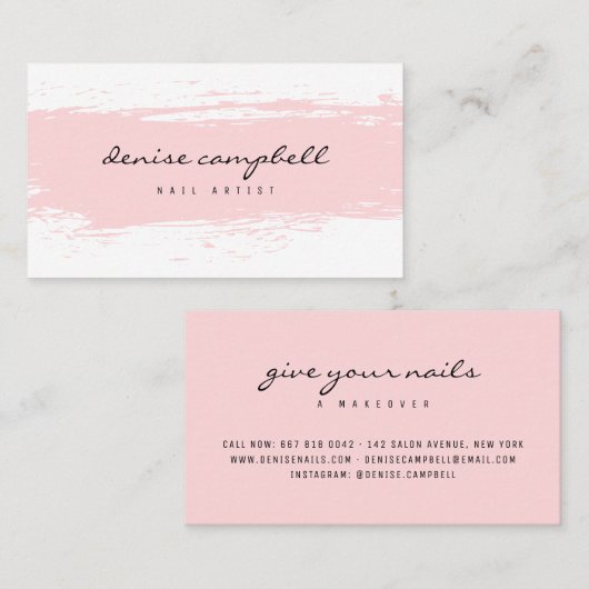 Moderner, pastellrosa und abstrakter Pinselstrich Visitenkarte (Vorne/Hinten)