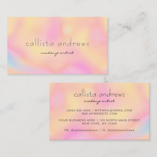 Moderner Peach Holographic Rainbow Makeust Artist Visitenkarte (Vorne/Hinten)
