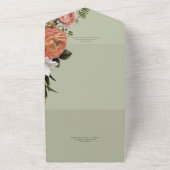 Moderner Peach Mimosa Blumengrün QR-Code All In One Einladung (Außenbereich)