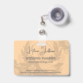 Moderner Peach Motif Logo Hochzeitsplaner Ausweis (Vorderseite mit einziehbar)
