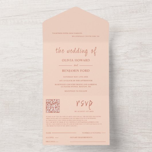 Moderner Peach QR Code in einer Einladung (Innen Boden)