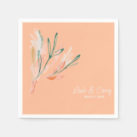 Moderner Peach Wedding Cocktail Serviette (Vorderseite)