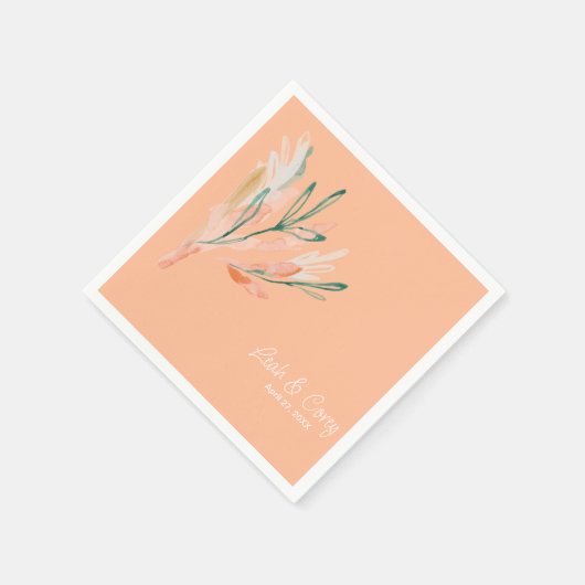 Moderner Peach Wedding Cocktail Serviette (Ecke)