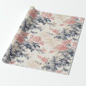 Moderner Peoney Blauleng Toile de Jouy Pattern Geschenkpapier (Ungerollt)