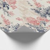 Moderner Peoney Blauleng Toile de Jouy Pattern Geschenkpapier (Ecke)