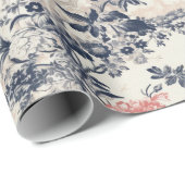 Moderner Peoney Blauleng Toile de Jouy Pattern Geschenkpapier (Rolleneckpunkt)