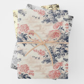 Moderner Peoney Blauleng Toile de Jouy Pattern Geschenkpapier Set (Beispiel)