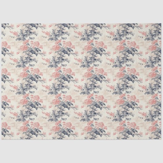 Moderner Peoney Blauleng Toile de Jouy Pattern Seidenpapier (Vorderseite)