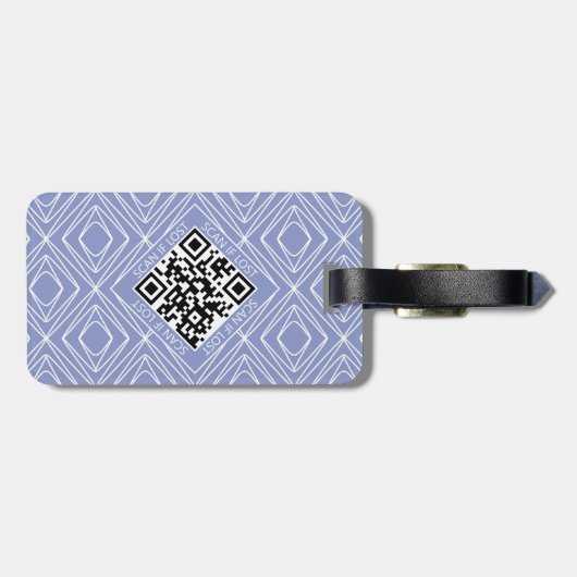 Moderner Periwinkle Blue Geometric Muster QR Code Gepäckanhänger (Rückseite horizontal)