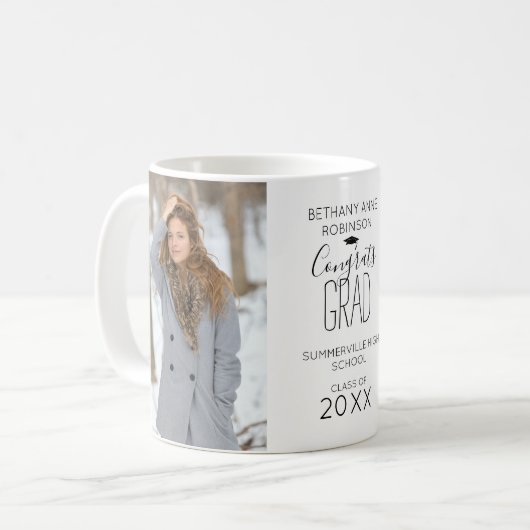 Moderner Personalisierter 2-Foto-Abschluss Kaffeetasse (Vorderseite Links)