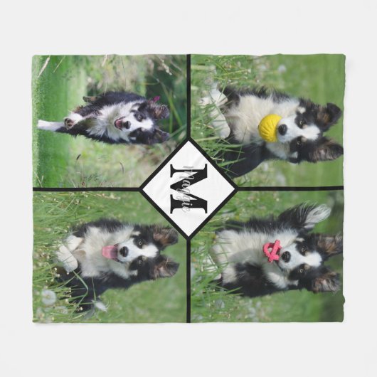 Moderner Personalisierter 4-Fotolack-Hund Fleecedecke (Vorderseite (Horizontal))